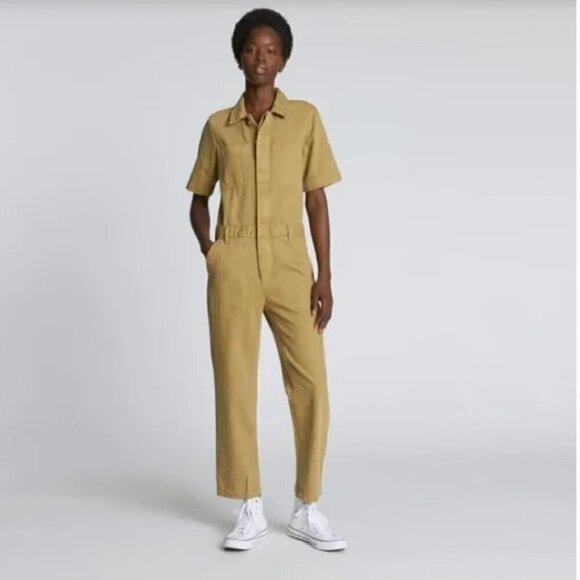🌼Everlane Supersoft Denim Jean Coverall Jumpsuit Spring Fennel Tan Green 10🌼 - Picture 2 of 5
